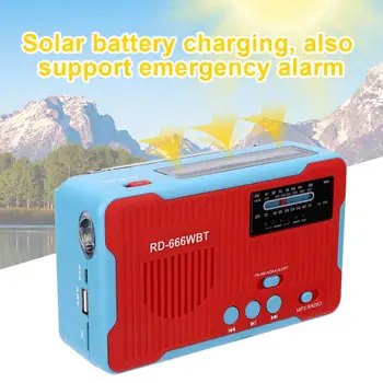 

RD-666WBT Portable Solar Powered Emergency Hand Crank AM FM Radio with LED Flashlight