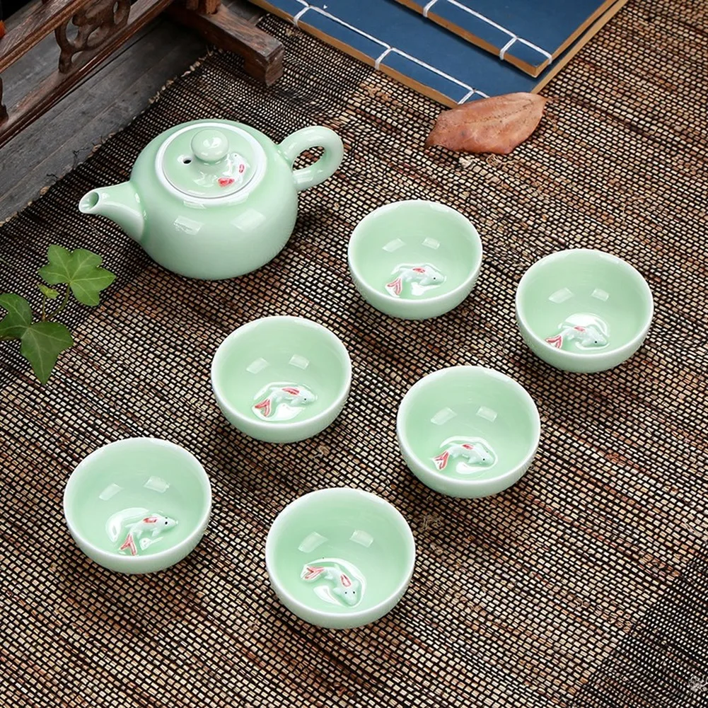 Рыбный чайный набор, керамический чайник Gaiwan, чайная чашка, китайский кунг-фу чайный горшок, посуда для напитков для друга, заварник-подарок, набор
