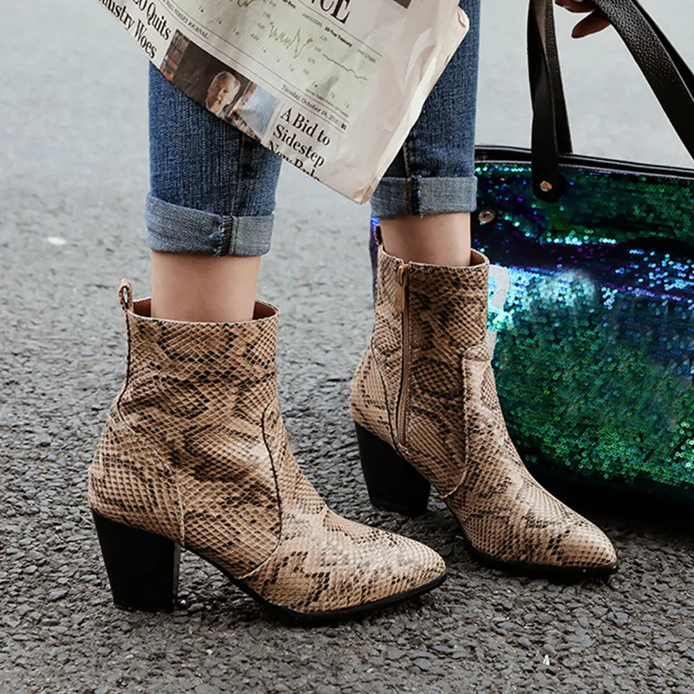 

LAPOLAKA 2019 Large Size 46 Pointed Toe Ankle Boots Women Shoes Zip Up Chunky Heels Add Fur Warm Winter Shoes Woman Boots