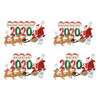 

2020 Quarantine Christmas Sticker 4pcs/set Survival Family Santa With Mask Wall Window Decals New Year Home Decoration