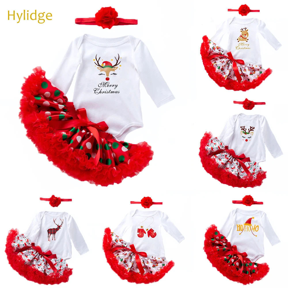 Hylidge 3 шт./компл. новая рубашка с длинным рукавом для малышей, мальчиков с длинными рукавами, боди для новорожденных, одежда для маленьких девочек рождественские платья сетчатая юбка-пачка платье для новорожденного рождественское платье костюм