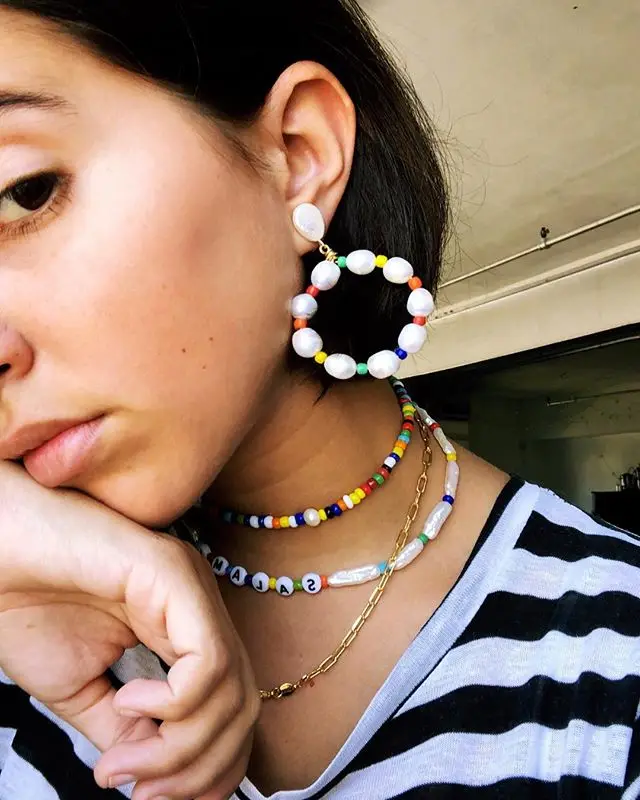 Vsco девушка Бохо богемное многослойное ожерелье Женские Ювелирные изделия пресноводного жемчуга красные коралловые бусины heishi ожерелье