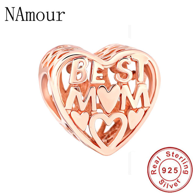 925 Sterling Silver Beads Charm Rose Gold Mother Son Family Tree  Charms Fit Original Pandora Bracelets Women Jewelry