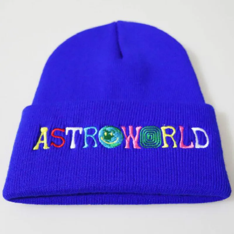 Синий ASTRO WORLD мужская вязаная шапка с вышивкой астромир Skullies Beanie уличная Теплая Лыжная Шапка женская модная зимняя шапка - Цвет: Синий