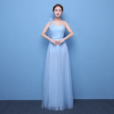 Sky Blue Wedding Guest Dress Elegant Burgundy Bridesmaid Tulle New Years Dress Graduation Long Party Sister Club Prom Princes - Цвет: F long sky blue
