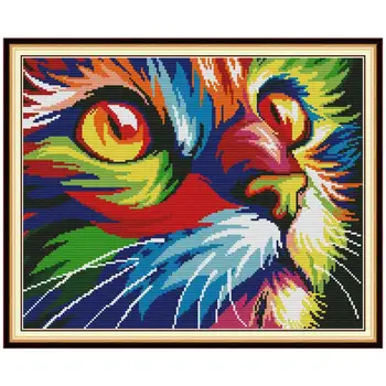 

Colorful Cat animals painting decor counted printed on the canvas 11CT 14CT kits Cross Stitch embroidery needlework Sets