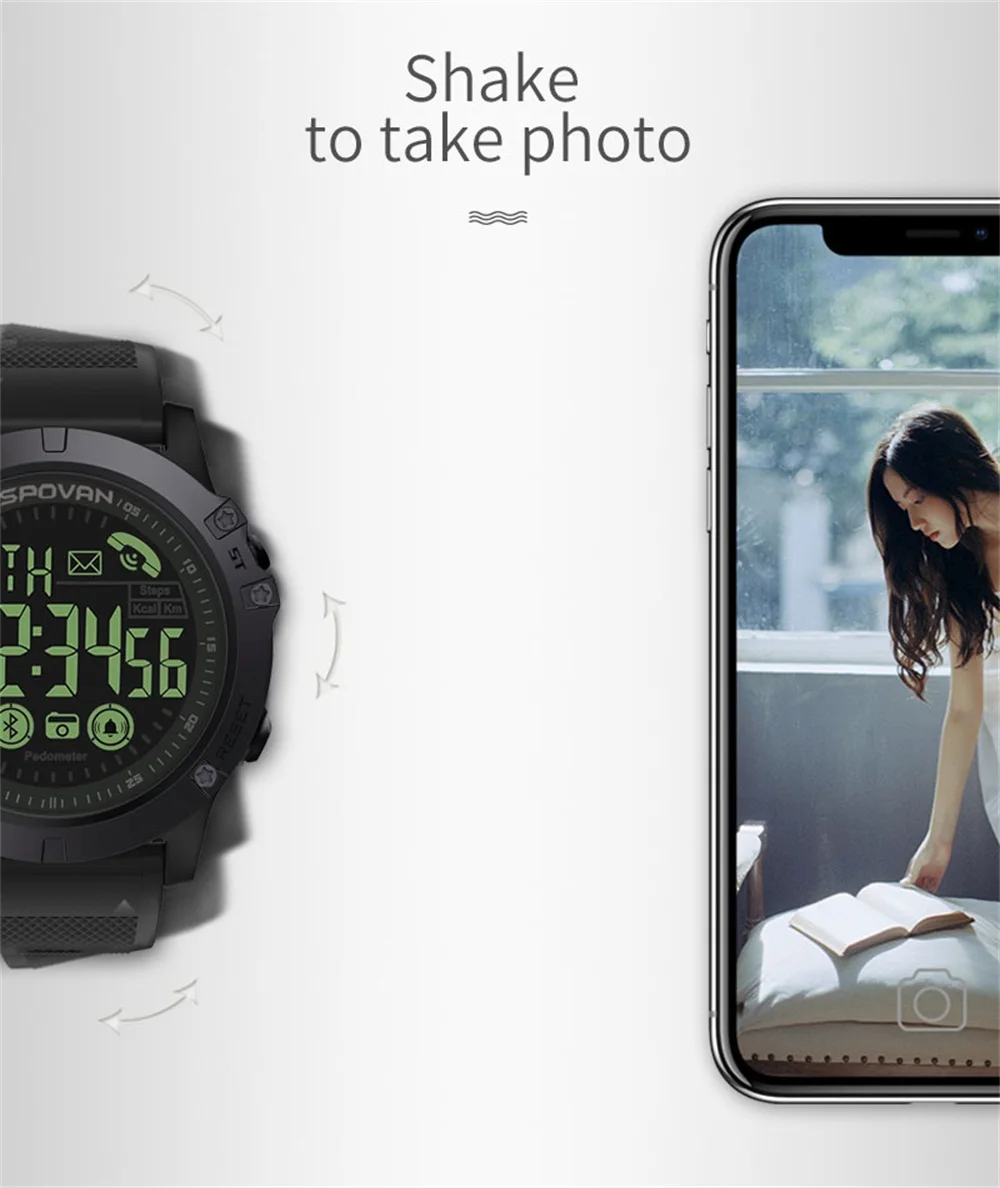 Spovan светящиеся мужские Смарт-часы IP68 Водонепроницаемый Шагомер фитнес-браслет камера с будильником спортивные часы PK часы с датчиками