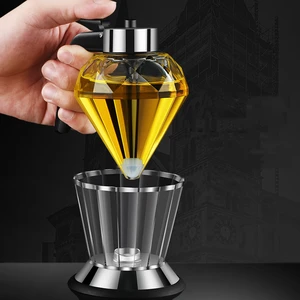 New Diamond Glass Olive Oil Dispenser Bottle Can With Holder Push-type Leakproof Transparent Visible Oil Storage Kitchen Tools