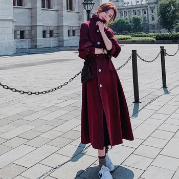

trench coat for women 2020 spring new fashion Turn-down Collar red long coat women clothing Casual Single Breasted plus size