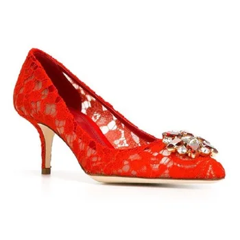 

2019 summer new large size ladies wedding shoes lace pointed head with high heels stiletto wedding women's shoes