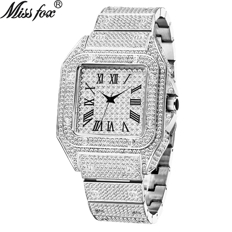 MISSFOX Brand Quartz Watch Luxury Full Diamond Watches Men Sport Wristwatches Clock Gift Men Watch Relogio Masculino