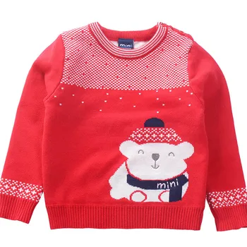 

Patchwork Baby Boys Pullover Sweater Winter New Bear Pattern Children's Sweater Cotton Soft Kids Boy Outfit with Shoulder Buckle