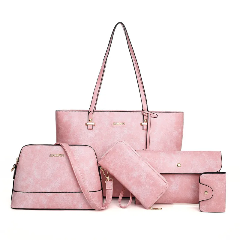 

2019 New Style WOMEN'S Bag Solid Color Fashion Retro Oil Skin Different Size Bags Five-Piece Europe And America Style Portable S