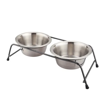 

Easy Clean Double Diner Feeder Dog Bowl Removable With Stand Feeding Stainless Steel Food Water Cat Pet Supplies Home Garden