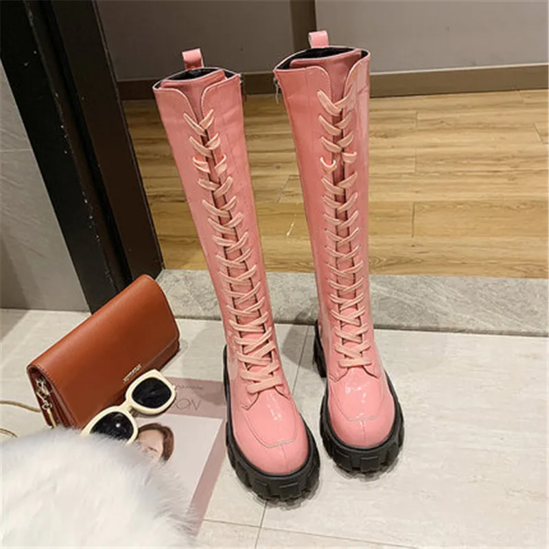 Najtaniej Cukierkowe kolory Sexy Slim skórzane kozaki damskie damskie jesienne zimowe buty do kolan moda damska buty na słupku z paskiem długie buty