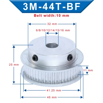 

3M-44T Pulley Inner Bore 6/8/10/12/14/15/16 mm Slot Width 11mm pulley wheel Aluminum Material For Width 10 mm 3M-Timing Belt