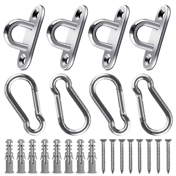 

24Pcs Stainless Steel Oblong Pad Eye Plates and Carabiner Clips Heavy Duty for Climbing Sport and Home Use