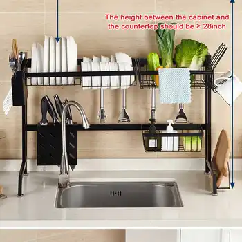 

New U Shape Stainless Steel Kitchen Dish Rack Sink Drain Rack 2 layers Kitchen Organizer Shelf Durable Storage Holder 65/79/85/9