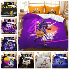 Juego de cama de Kobe Bryant Lakers, fundas de edredón con estampado de baloncesto, fundas de almohada, ropa de cama para adultos, adolescentes y niños, decoración de dormitorio, 24 Uds.