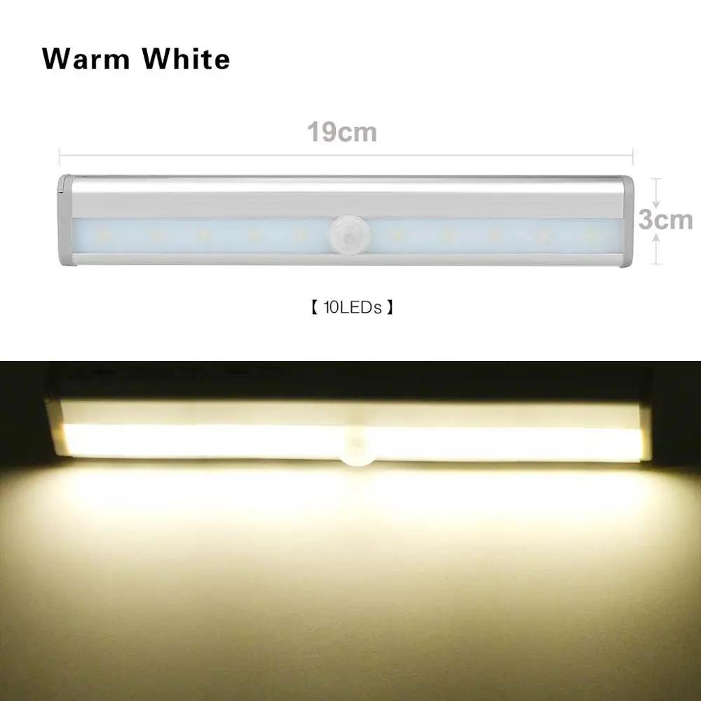 Warm White 19cm Светильник с датчиком движения, прикроватный ночной Светильник для спальни, для детей, для шкафа, ночной Светильник для безопасности, настенный светильник, балкон, внутреннее освещение - Испускаемый цвет: Warm White 19cm