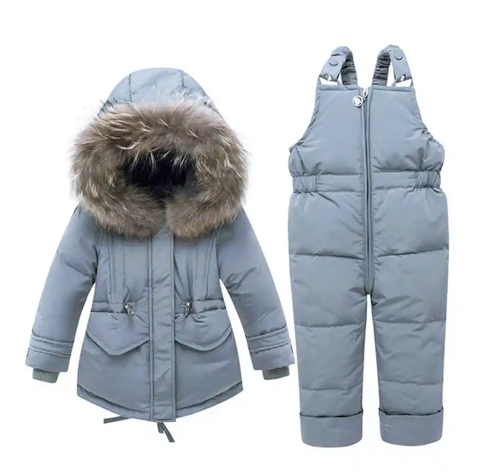 Зимняя куртка Детский комбинезон для девочек; детский зимний комбинезон; парка для маленьких мальчиков и девочек пуховик+ комбинезон; комплект одежды для малышей - Цвет: Серый