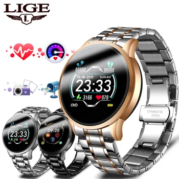 

LIGE Waterproof Smartwatch Fitness Tracker Men's Steel Band Sports Frame Pedometer Multifunctional Smart Watch for Call Reminder