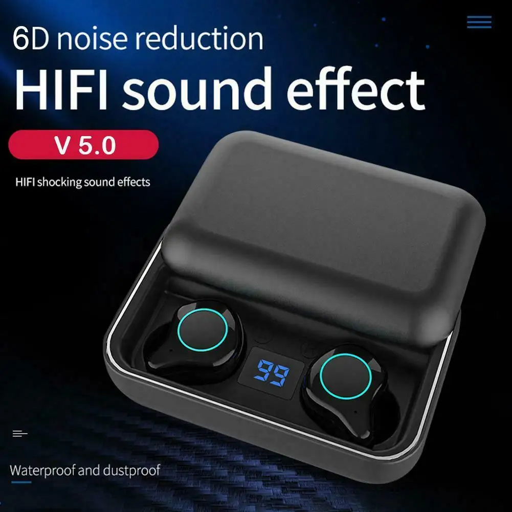 V5.0 Bluetooth стерео наушники беспроводные IPX7 водонепроницаемые сенсорные наушники гарнитура 2600 мАч батарея светодиодный дисплей USB чехол для зарядки