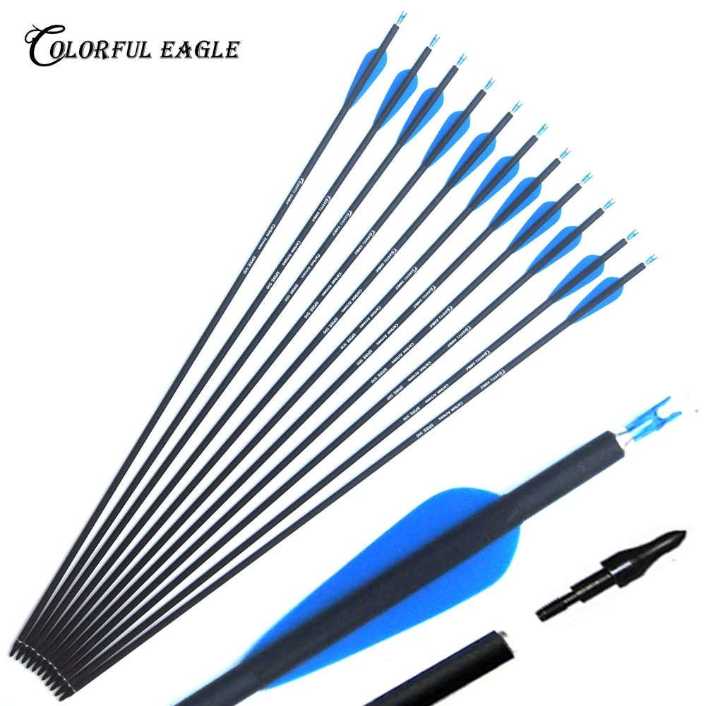 Archery Carbon Arrows Hunting Spine 500 for Recurve Compound Bow Longbow Shooting 28"/30"/31"