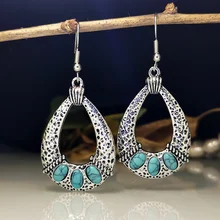 

Bohemian Oval Blue Imitation Turquoise Drop Earring for Women Tribal Jewelry Vintage Metal Dangle Earrings Pendientes