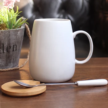 

Large Capacity Milk Coffee Mug Ceramic Set White Office Drink Water Cup Bamboo Cover Tasse Noel Drinkware Home BA50MK