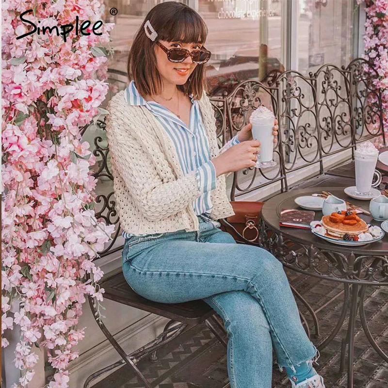 Simplee Винтажные белые женские кардиганы с вырезами свитер весенние повседневные