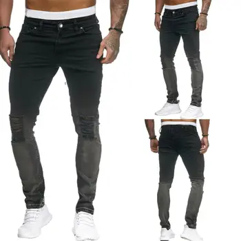 

Men's Ripped Skinny Biker Jeans Destroyed Frayed Slim Fit Denim Pants Trouser New Stylish Man Gradient Color Hole Jeans Trousers