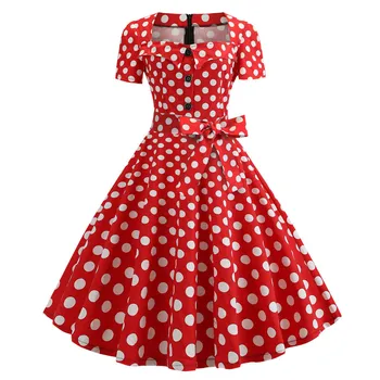 

Retro Polka Dot Dress for Women 2020 Summer Square Collar Elegant Vintage Dress 50s 60s Swing Pin Up Rockabilly Vestidos Robe