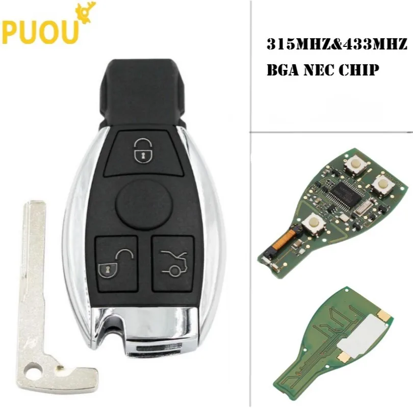 

10pcs/lot 3 Buttons Intelligent Smart Remote Key 315MHz 433MHz Car Auto Fit For Mercedes Benz 2000+ NEC BGA Type Remote Key