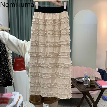 

Nomikuma Korean Sweet Mesh Women Skirts Layered Ruffle Lace Bottoms 2020 Autumn Winter New Skirt High Wiasy Mujer Faldas 6D431