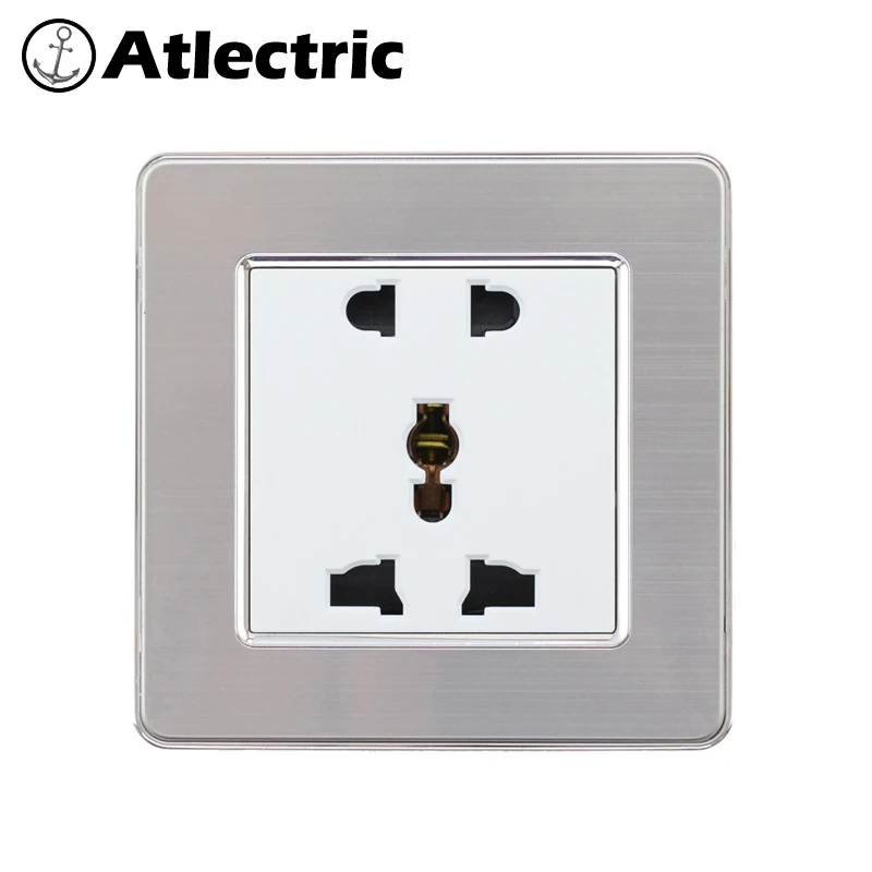 Atlectric универсальная Сетевая розетка с двойным usb-портом, панель из нержавеющей стали, настенная розетка, адаптер питания, розетка
