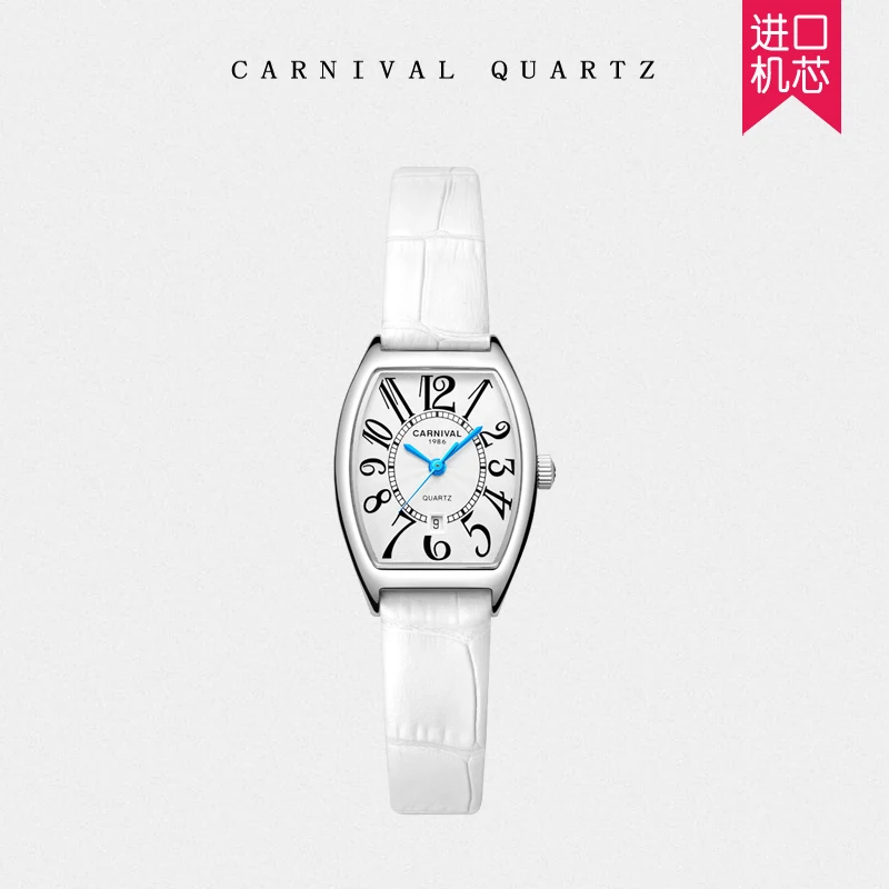Carnival simple new ladies authentic watch barrel type square imported calendar waterproof digital temperament watch afbeelding