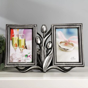 

Photo frame plastic for 2 photos 10x15 cm "Tulips" dark silver 20x31 cm