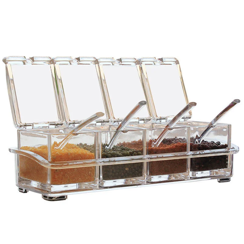 

4-in-1 Kitchen Seasoning Box Salt Shaker Seasoning Jar Household Condiment Bottle Storage Box Kitchen Tools Spice Container
