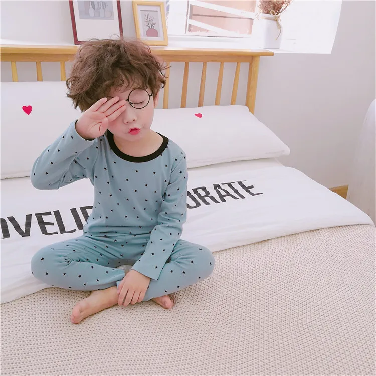 Пижамные комплекты для малышей 2, 3, 4, 5, 6 лет, хлопковые топы с длинными рукавами и принтом, штаны, одежда для сна, 2 предмета, домашняя одежда для мальчиков, Ночная одежда для девочек