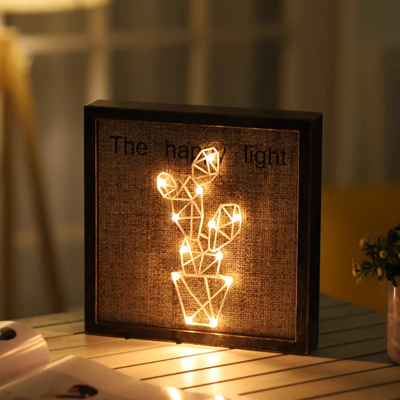 Hinnixy Nordic Bedside Lamp Retro Photo Frame Animal Plant Spacecraft Living Room Wall Decoration Christmas Gift Night Lights