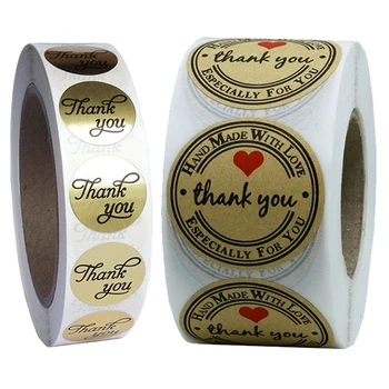 

1000 Pcs 1 Inch Round Gold Foil Sticker Labels in Script/Calligraphy Print, Thank You & Hand Made with Love