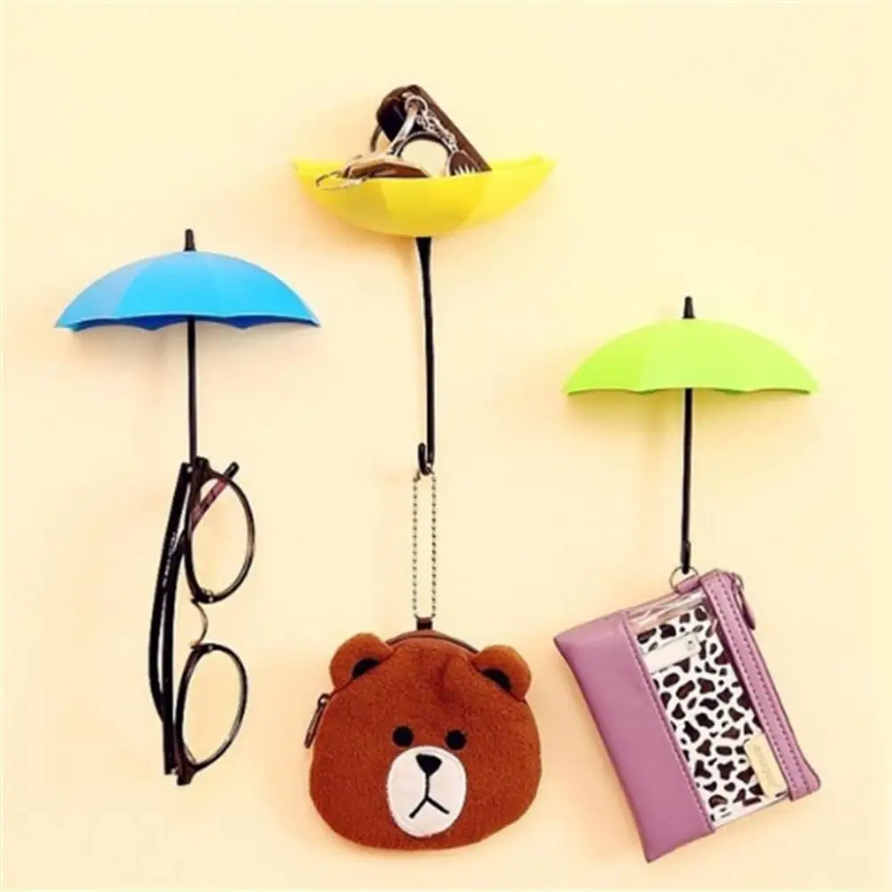 New 3Pcs/set Colorful Umbrella Wall Hook Wall Mount Key Holder Wall Hook Hanger Organizer Durable Key Holder Home Decor