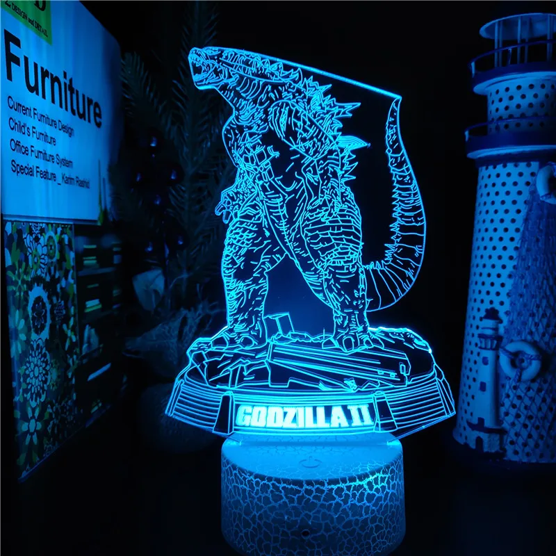 night lamp Bandai Godzilla Gojira 3D ANIME LAMP Led Nightlights 7 Color Changing Godzilla vs Kong lampara Led For Home Decoration decorative night lights