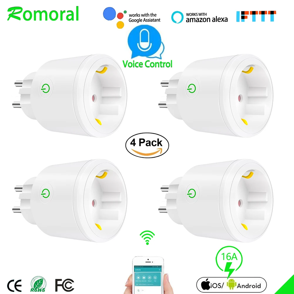 Умная вилка 16А Wifi умная розетка Tuya Smart Life приложение ЕС работает с Alexa Google Home|Умные