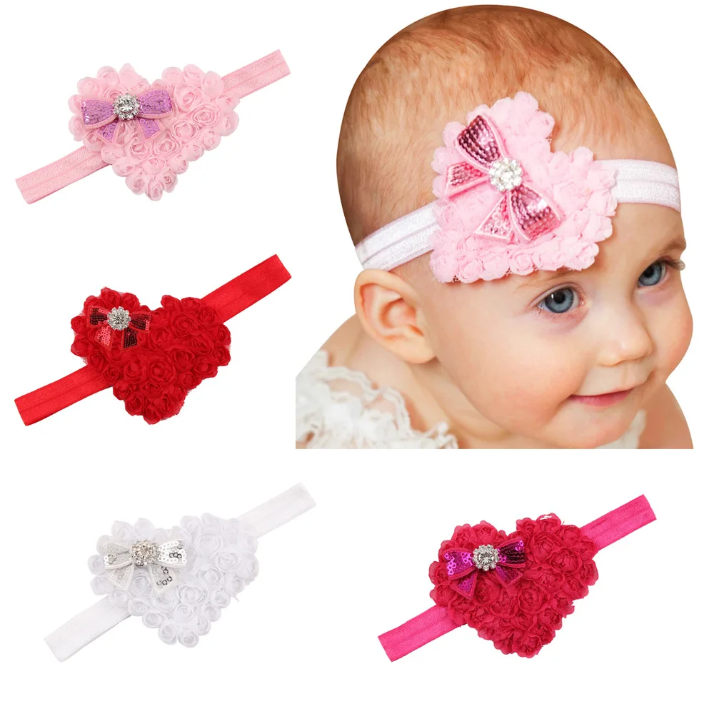 

Valentine's Day Baby Headband Hair Accessories Chiffon Bow Heart Shape Baby Hair Band 4-Color Selectable Supply of Goods