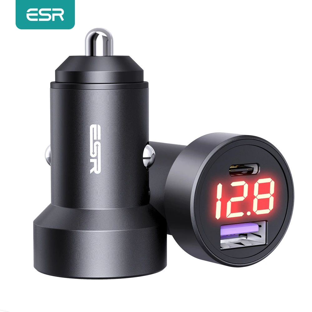 ESR 36W Car Charger PD Charger Digital Display Dual PD USB Quick Charge 3.0 Phone Charger QC3.0 Type C PD Fast Charging Charger