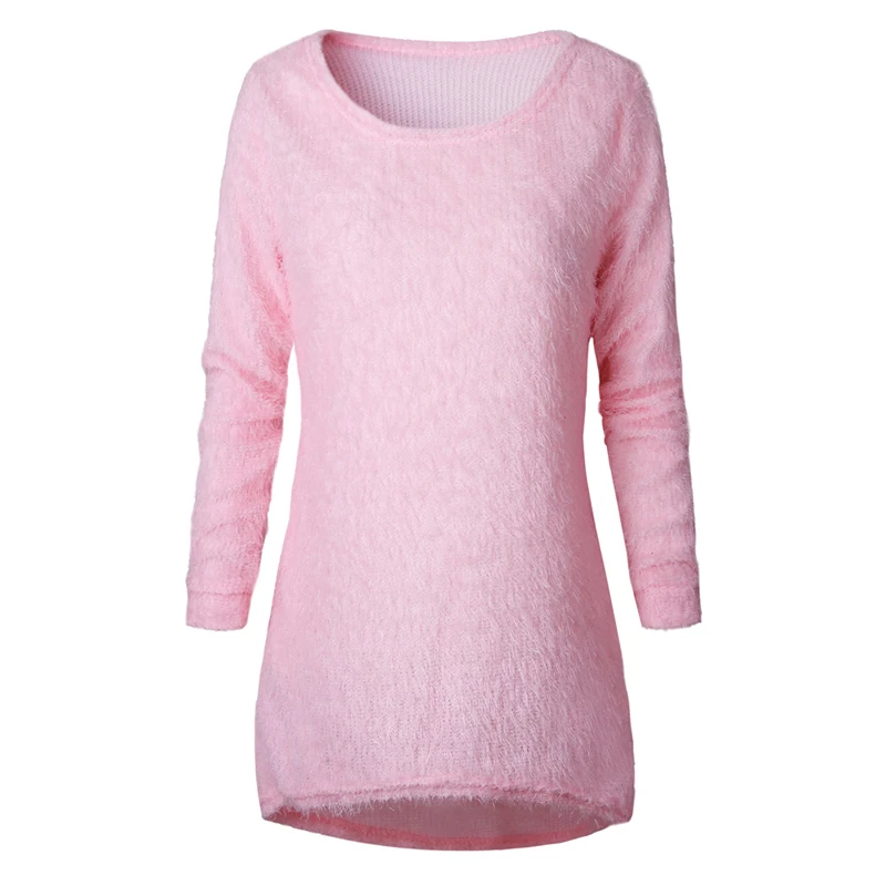 Новые осенние женские свитера с длинным рукавом, флисовый свободный зимний теплый свитер, повседневный джемпер, пуловер, топы - Цвет: Розовый