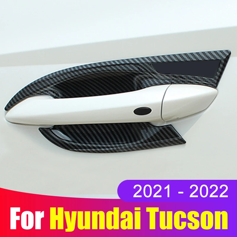 

For Hyundai Tucson 2021 2022 NX4 Hybrid Chrome Carbon Fiber Car Door Handle Cover Trim Sticker Car Styling Accessories Overlay