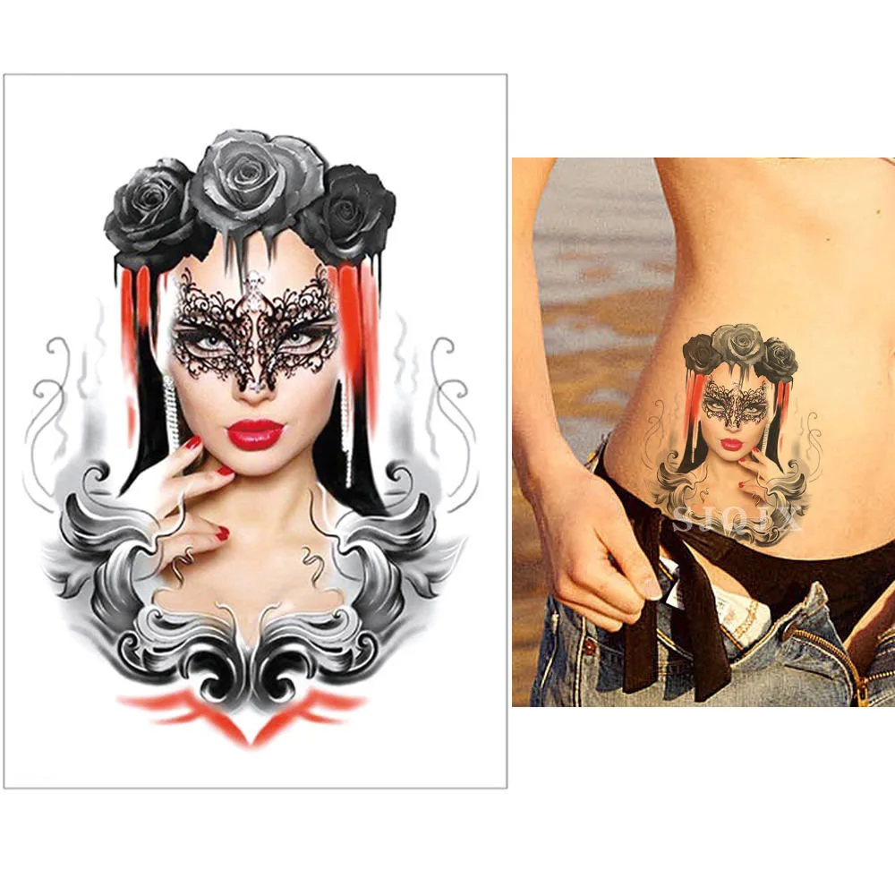 Женская временная татуировка, цветок, человеческое лицо, Снежная лиса, Бабочка, аранейд, акварельная татуировка, черные, белые, водонепроницаемые временные татуировки - Цвет: O